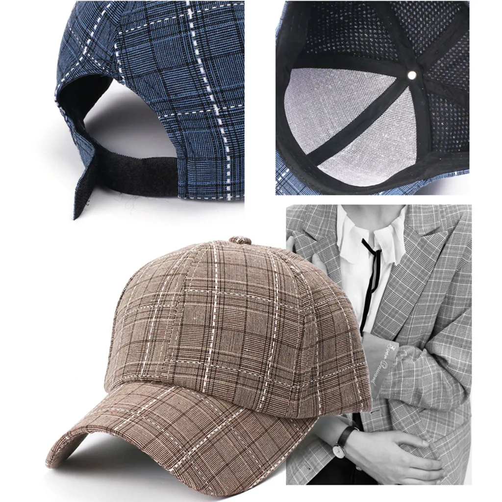 Унисекс Хлопок яркая бейсболка женщин SnapbackAdjustable открытый хлопок высокое качество шапки в клетку Регулируемый HatZ425