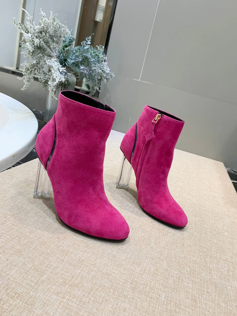 Hot Women Ankle boots Suede Winter Autumn Fashion Lady Transparent High Heels Pumps Women Botas Shoes Mujer Zapatos