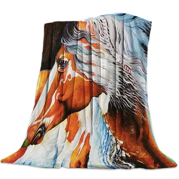 

Indian Horses Blanket Portable Flannel Blanket Hotel/Sofa/Office/Plane Travel Blankets For Beds
