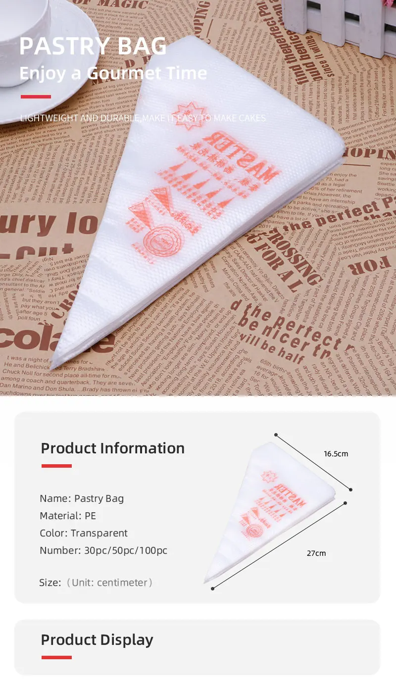 20/50/100pcs Disposable Pastry Bags S M L 3 Size Disposable Piping Bag Icing Fondant Cake Cream Decorating Pastry Tip Tools