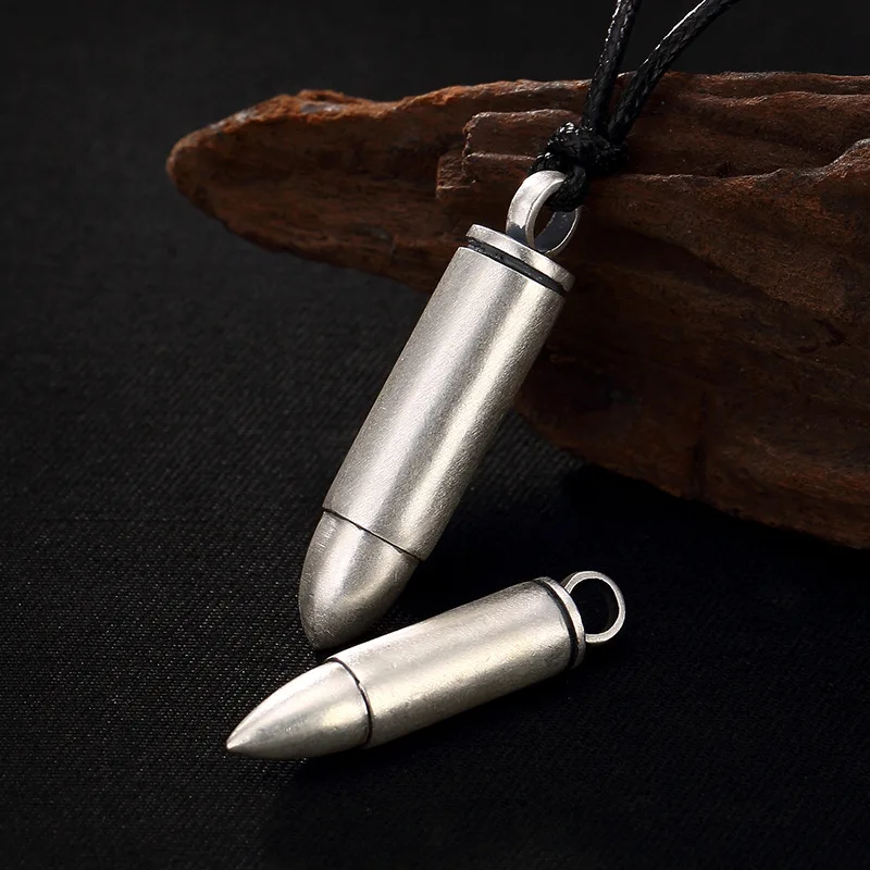 

One Deer Silver S990 Pure Silver Retro Matte-Open Bullet Gaudencio Box Vintage Men Cool Pendant Wholesale