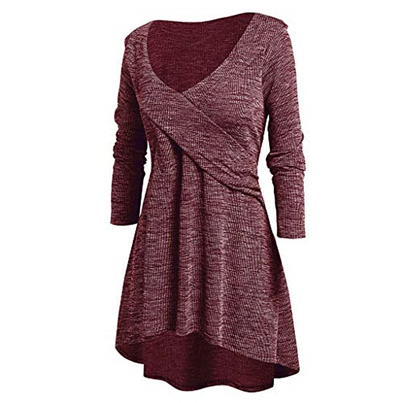 Spring Autumn Knitted A-line Dress Women Long Sleeve Mini Swing Dress Stetch Sexy V-neck Casual Dresses Vestidos Plus Size 5XL