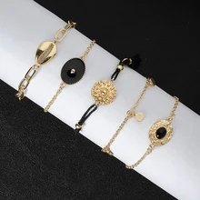 Золотой корпус, тотемный браслет, набор металлических круглых кисточек, браслет на цепочке, ручная работа, плетеные черные веревочные браслеты, женские очаровательные ювелирные изделия, подарок