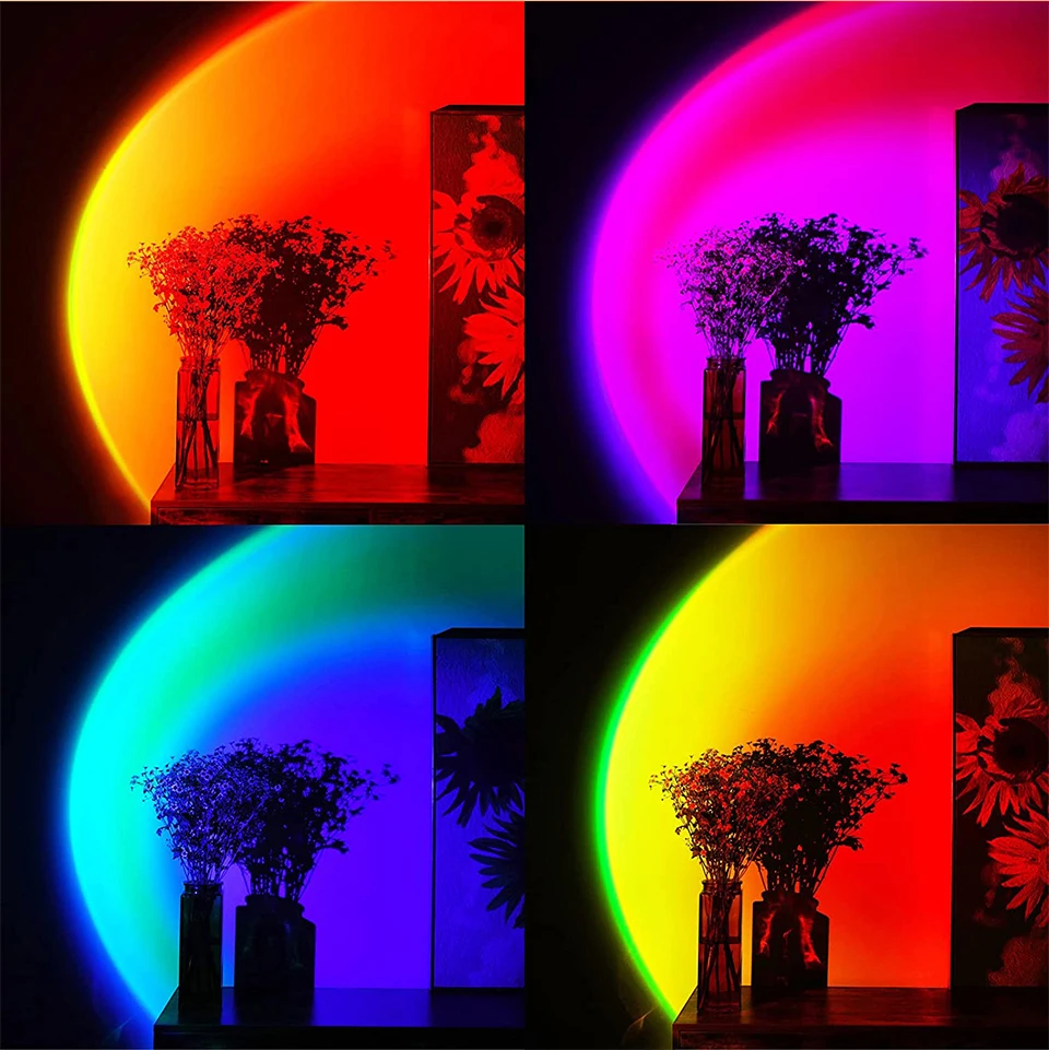 battery night light USB Sunset Lamp Smart Bluetooth Projection Night Light APP Remote Control RGB 16 Colors for Home Bedroom Background Decoration moon night light