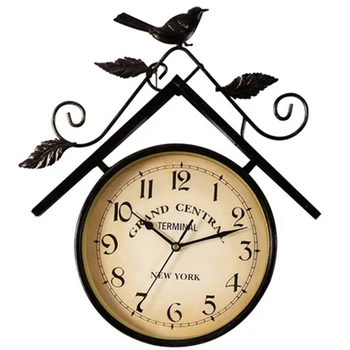 

Creative Vintage Wall Clock Antique Living Room Double Sided Digital Quartz Silent Duvar Saati Bird Rustic Wall Decor WKP410