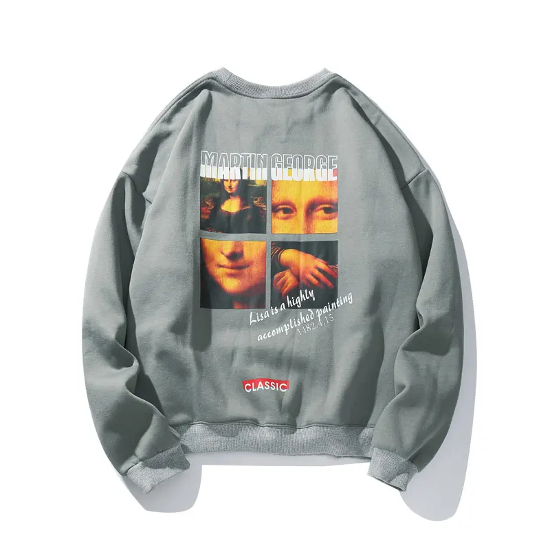 Gray GONTHWID Mona Lisa/пуловер с начёсом Толстовка для мужчин Harajuku Повседневная Хип Хоп модная Толстовка уличная Толстовка Топы - Цвет: Gray