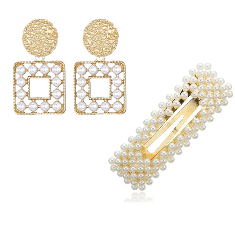 Горячая мода жемчужная заколка шпилька+ серьги изысканные круглые геометрические жемчужные Висячие серьги для женщин комплект ювелирных изделий - Окраска металла: 3