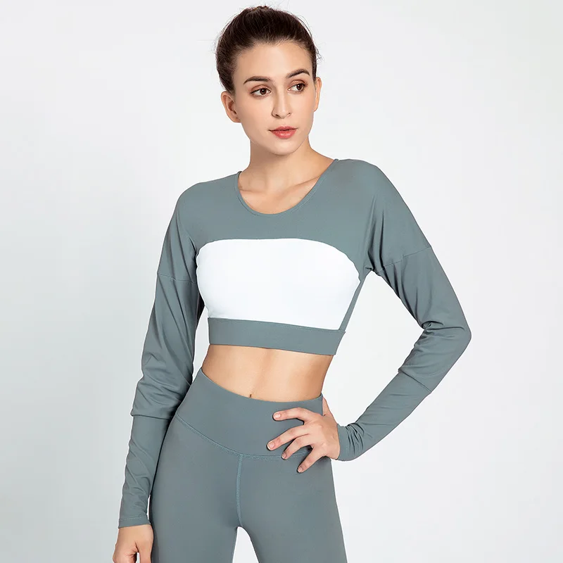 Women Seamless Long Sleeve Top Running Sports Sport Wear Yoga shirt Fitness Gym Sport Workout Tops Contrast Stitching Yoga Shirt