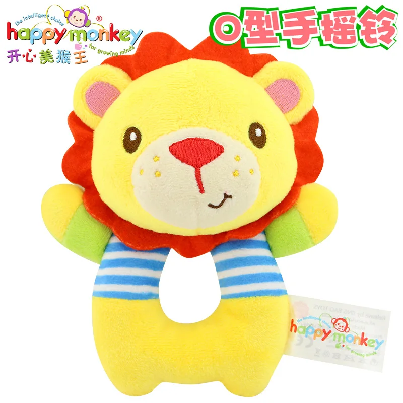 HAPPY MONKEY baby toys O-type bells early education puzzle plush toys baby hand bell WJ534 - Цвет: Lion