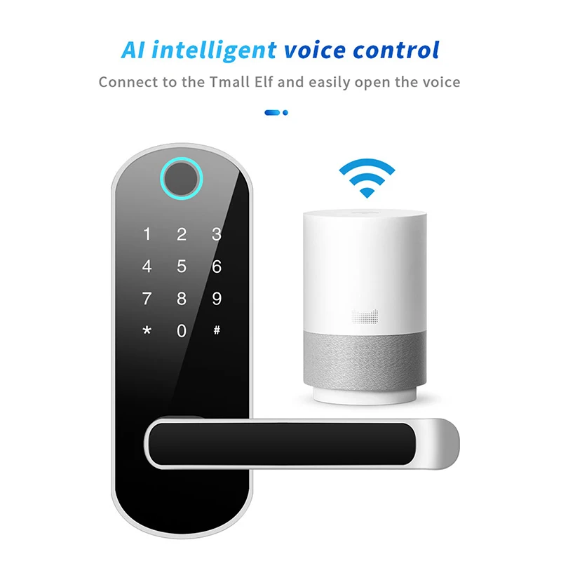 Цифровой Bluetooth умный дверной замок с отпечатком пальца, код, Wifi, карта безопасности, дверной замок, офисный пульт дистанционного управления, управление звуком AI