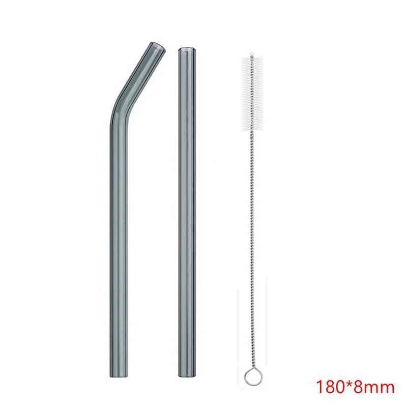 gray 2pcs Стеклянная соломинки многократного использования питьевая стеклянная трубка экологически чистая с чистящей щеткой для бара холодных напитков события партия поддерживает поставки - Цвет: gray 2pcs