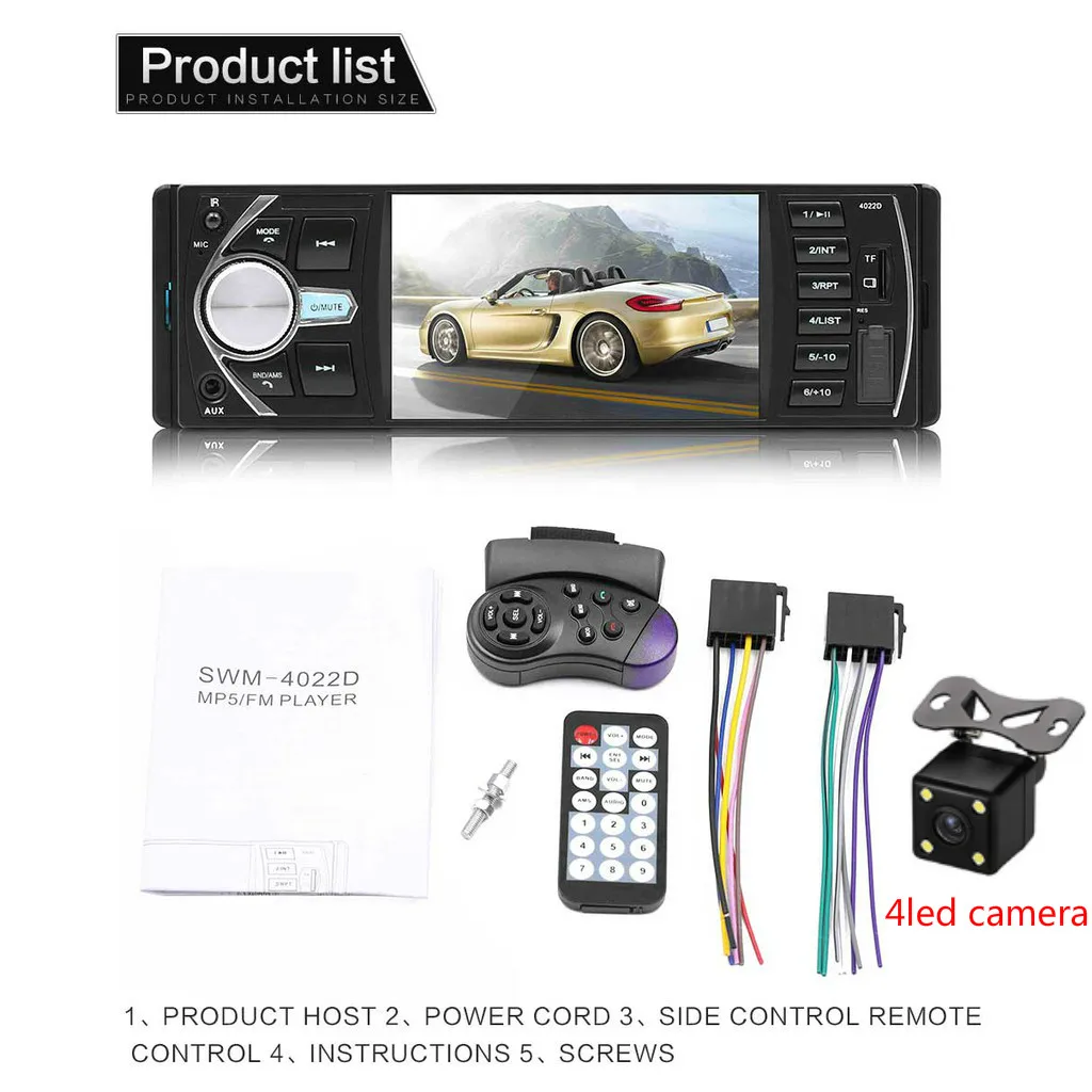 with 4led cam 4," TFT HD цифровой Bluetooth стерео автомобильный Радио MP3 MP5 плеер авторадио AUX FM аудио радио Do Carro+ KAM - Цвет: with 4led cam