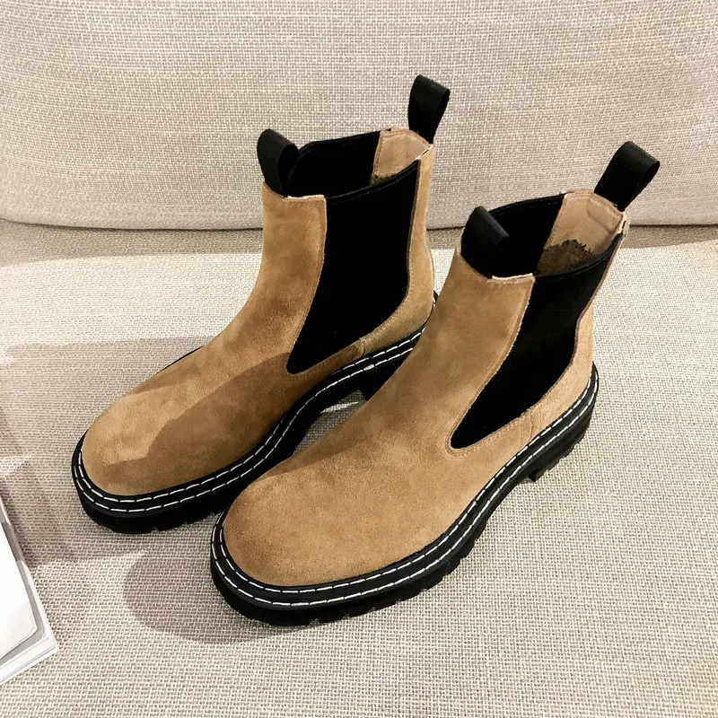 

New Fashion Round Toe Med Heels Women Women Knee Boots Top Quality Cow Suede Leather Riding Boots Winter Basic Shoes