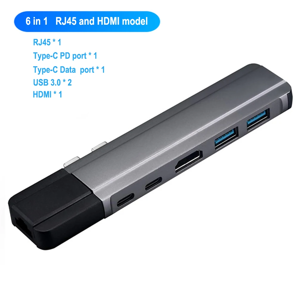 USB C концентратор HDMI 1000 м Ethernet Rj45 адаптер с PD блок питания 3,0 порт type C док-станция для MacBook Pro/Macbook Air USB-C - Цвет: Gray