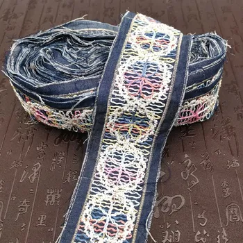 

1 Yard Embroidery Denim Fabric Sequins Lace Sewing Trimming Ribbon Ethnic Tribal Boho Gypsy DIY