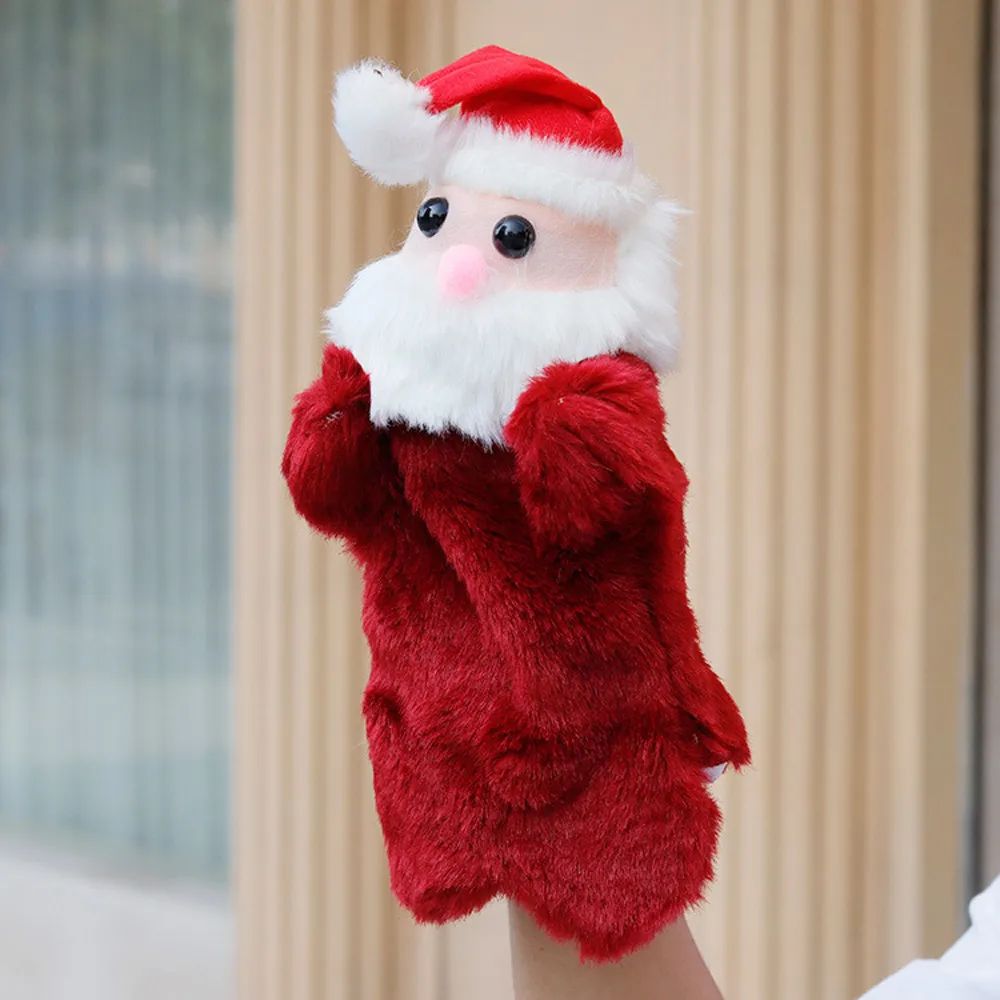 Christmas CuteSanta Claus Doll Kids Glove Hand Puppet Plush Finger Toys children fun Parent-child Interactive Game #B