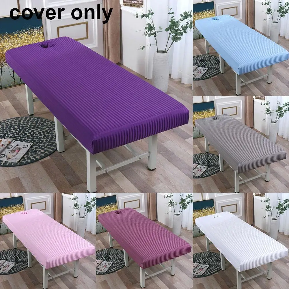 Pure Color Massage Table Bed Fitted Sheet Elastic Full Cover Rubber Band Massage SPA Treatment Bed Cover With Face Hole 190*80cm