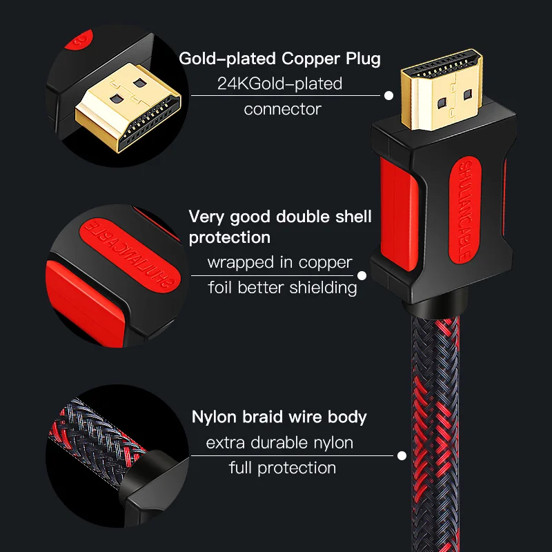 Shuliancable HDMI кабель 2,0 4K HDMI к HDMI для HD tv xbox PS3/4 компьютерный ЖК-кабель для ноутбука 4 K/60Hz hdmi 1 м 2 м 3 м 5 м 10 м 15 м 20 м