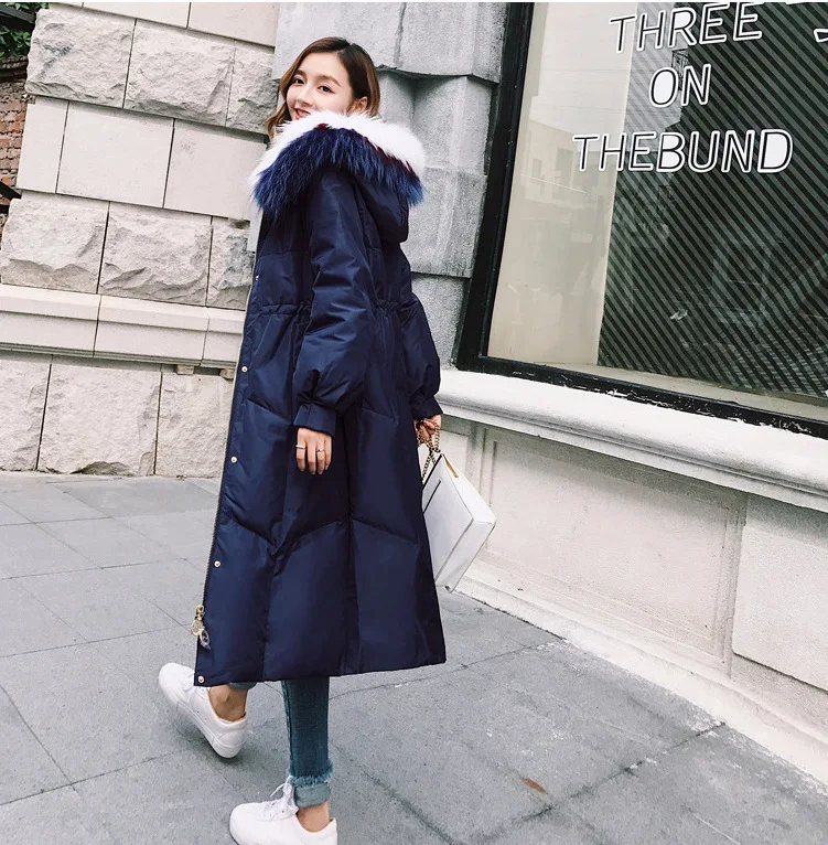 Down Jacket Women's New Style Mid-length Hot Selling White Duck down Coat Korean-style over-the-Knee Coat a Generation of F
