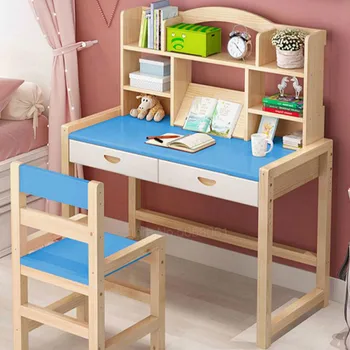 

Solid wood children's study table primary school lift desk writing desk and chair set writing desk homework desk