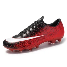 Мужская футбольная обувь для улицы для мальчиков, мужские спортивные футбольные бутсы, кроссовки с длинными шипами, удобные мужские спортивные кроссовки красного и оранжевого цвета