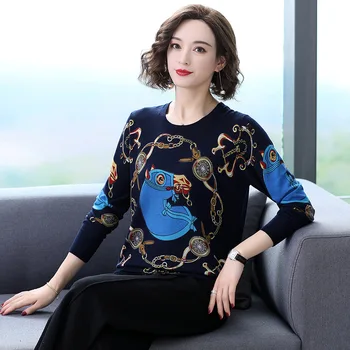 

plus size 2xl 3xl 2019 Women O-Neck Sweater female Tops Sweater Spring Autumn Loose Knitted Sweater Color horse print Pullover