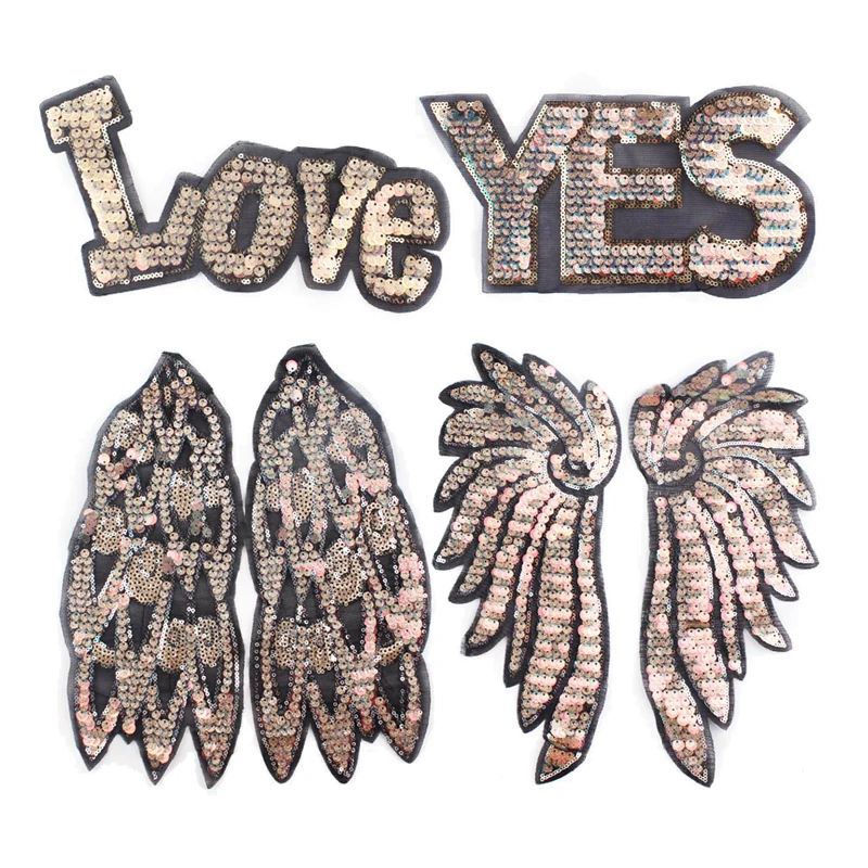 Sequin Patch Appliqued wings Fashion Cute Fabric Badge Jacket Dress Apparel Garment Stripes Sew On Patches For Clothes | Дом и сад