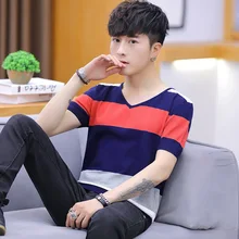 Мужские свитера с v-образным вырезом, с коротким рукавом, весна-осень, мужской свитер, зеленый, оранжевый, приталенный, для отдыха, осенний свитер