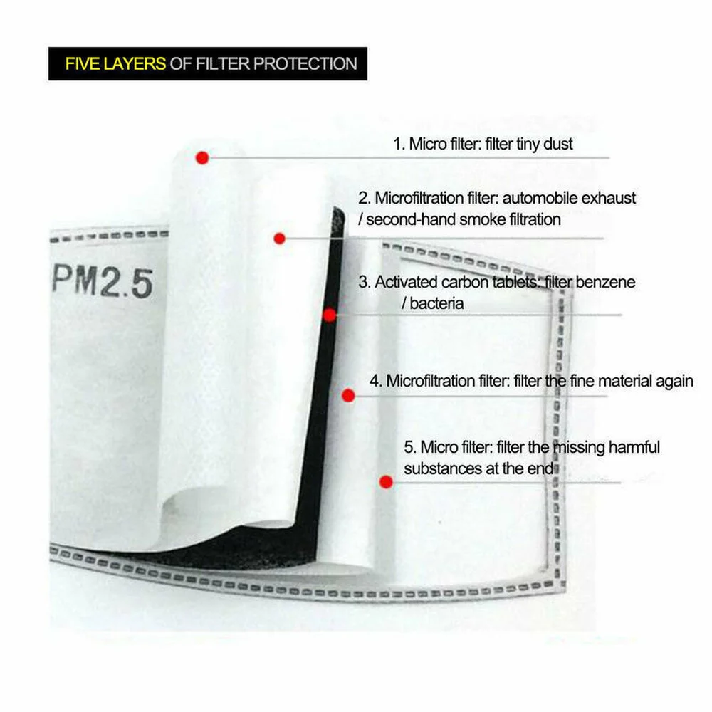 Lot de 10/20/30/50 Filtres à Masque Réutilisables PM2.5 - Charbon Actif