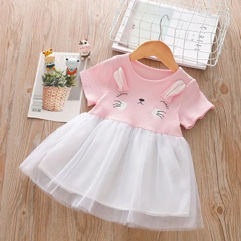 

Girls Dress 2020 New Summer Cartoon Rabbit Princess Dress Splice Elegant Casual Mesh Costumes Party Dresses Baby Girls Clothes