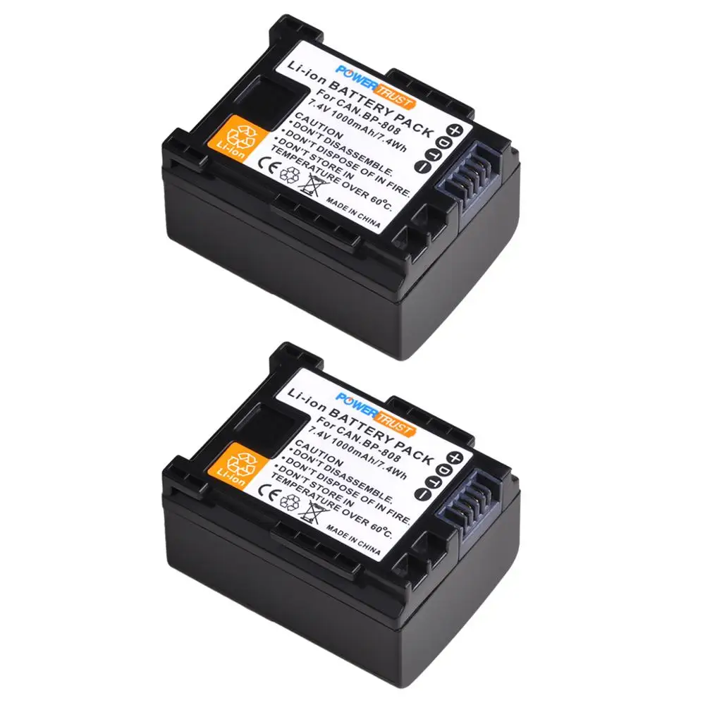 PowerTrust 1000 мА/ч BP-808 BP 808 Камера Батарея для Canon BP-827 827 BP-819 BP-807 BP-809 XA10 HF20 HF10 HF100 HG20 |