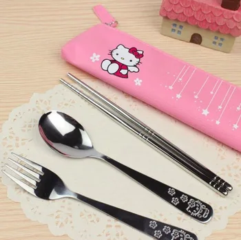 

20sets/lot Cute cat Cooking Set Spoon Chopsticks Outdoor Camping portable Spoon Outdoor Indian Stainless Steel Cookware