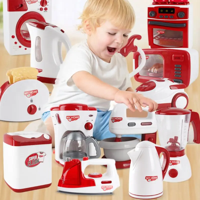 

Simulation Pretend Play Kettle Electric Iron Washing Machine Vacuum Cleaner Microwave Oven Kitchen Appliance Child Housework Toy