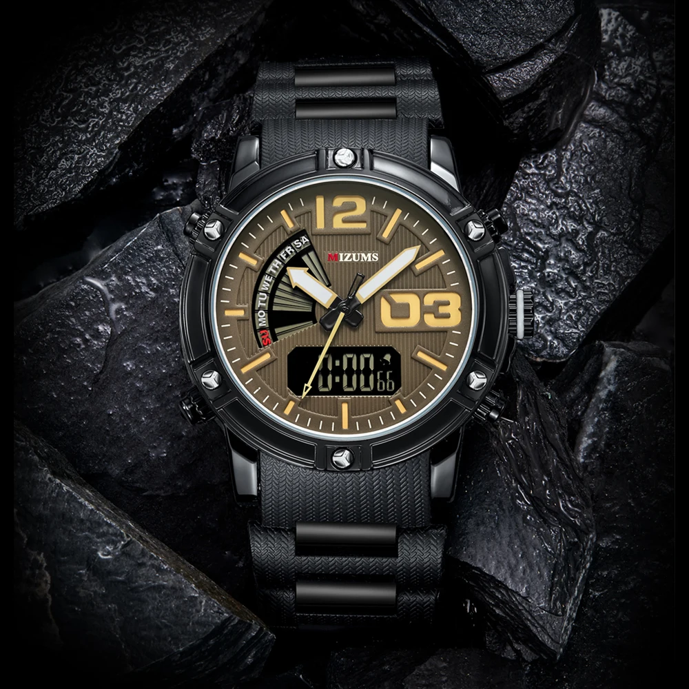 MIZUMS Quartz Analog Digital Sport Watch Men Waterproof Week Display Military Wrist Watches for Man Relogio Masculino Male Clock 9