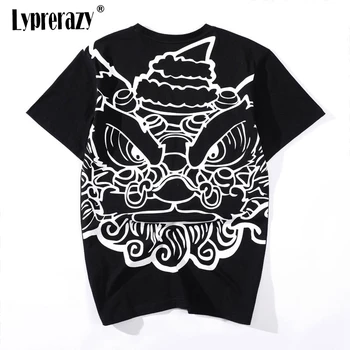 

Lyprerazy Chinese culture lion dance pattern print t shirt Summer soft comfortable cotton men t shirt Hip Hop tee tops