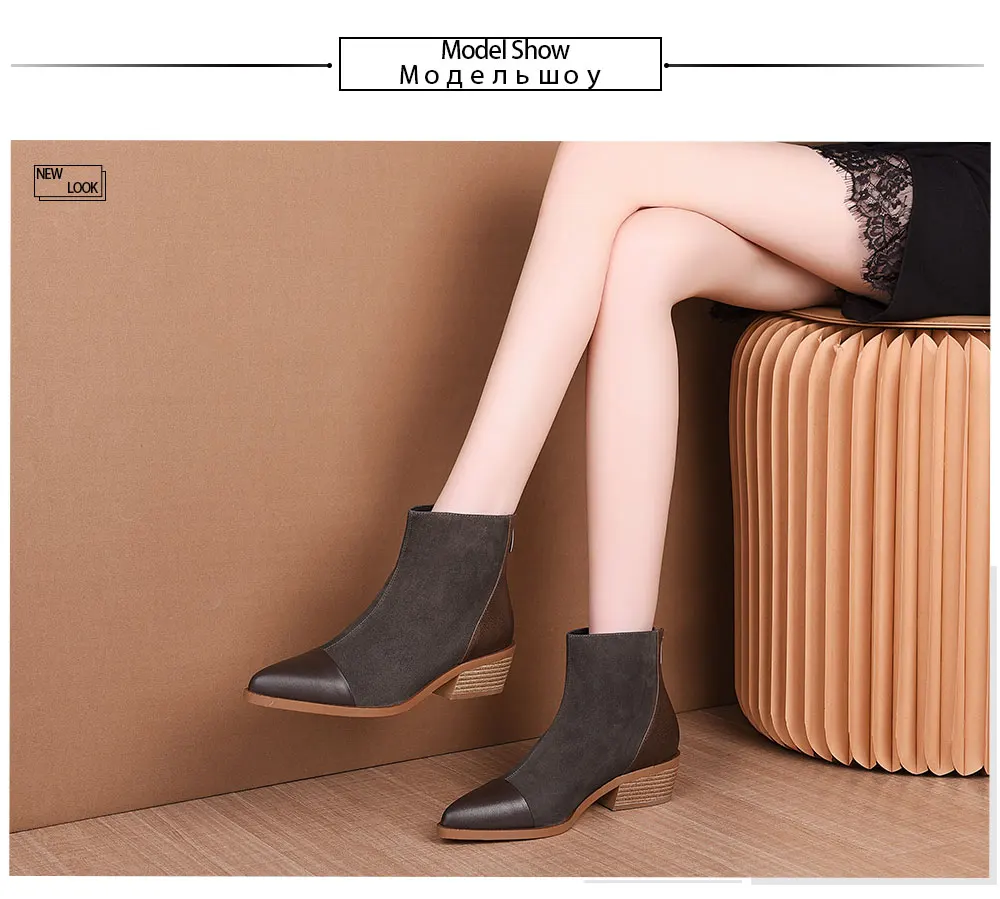 ROBESPIERE; женские зимние ботинки; обувь из натуральной кожи с острым носком; женские популярные ботинки на молнии; цвет коричневый; теплые плюшевые ковбойские ботинки на квадратном каблуке; B106