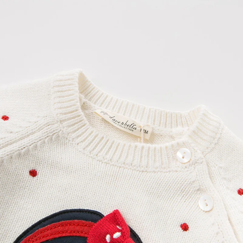 DB12326 dave bella/Зимний милый вязаный свитер с бантом для маленьких девочек детский Модный пуловер шикарные топы для малышей