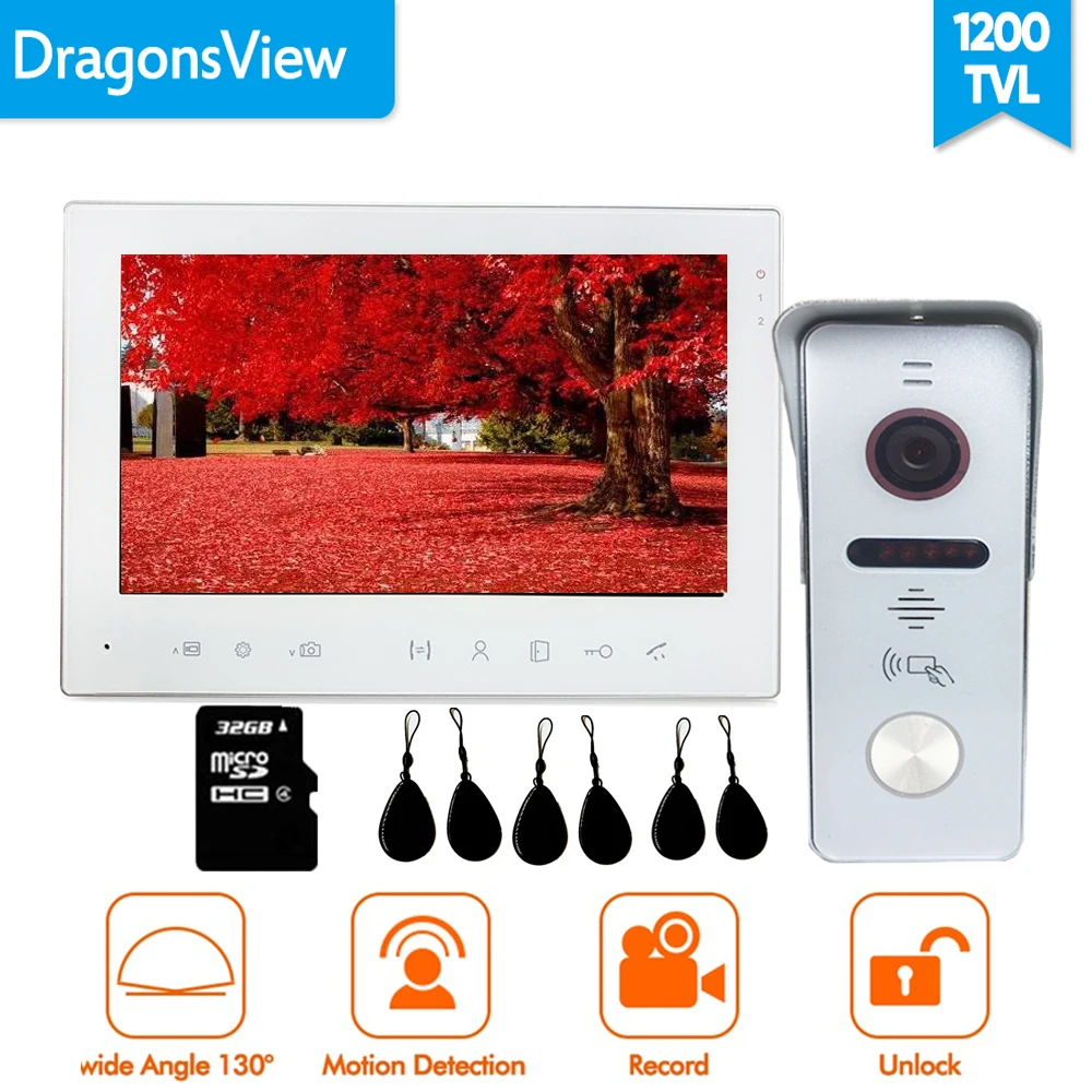 Dragonsview 7 дюймов видеодомофон RFID домофон дверной звонок разблокировка запись 32 Гб