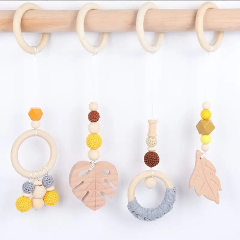 Baby Play Gym Frame Wooden Beech Activity Gym Frame Stroller Hanging Pendants Toys Teether Ring Nursing Rattle Toys Room Decor baby play gym toys