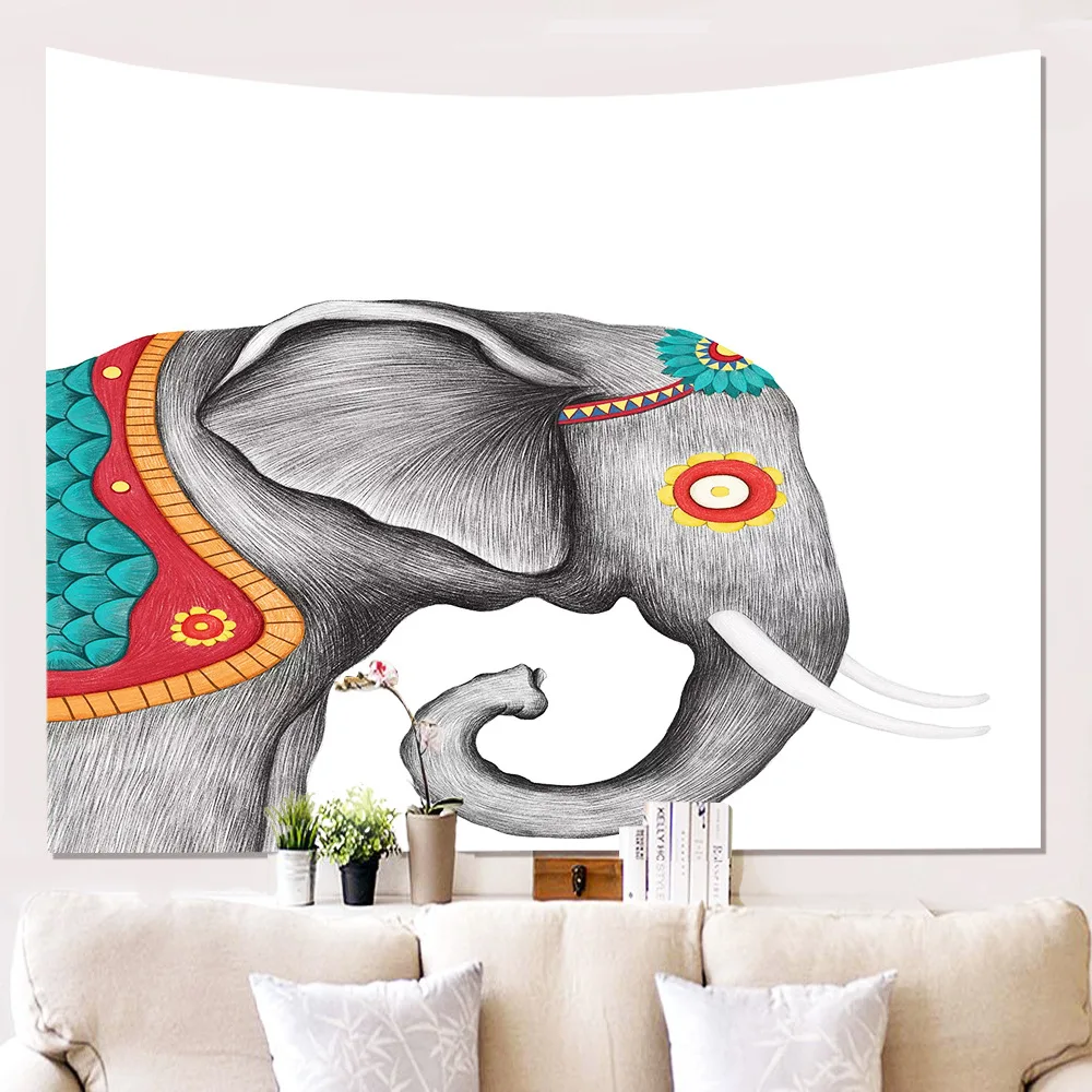 Zeegle Elephant Tapestry Creative Wall Hanging Blanket Living Room Decor Tapestry Polyester Beach Towel Barbecue Mat