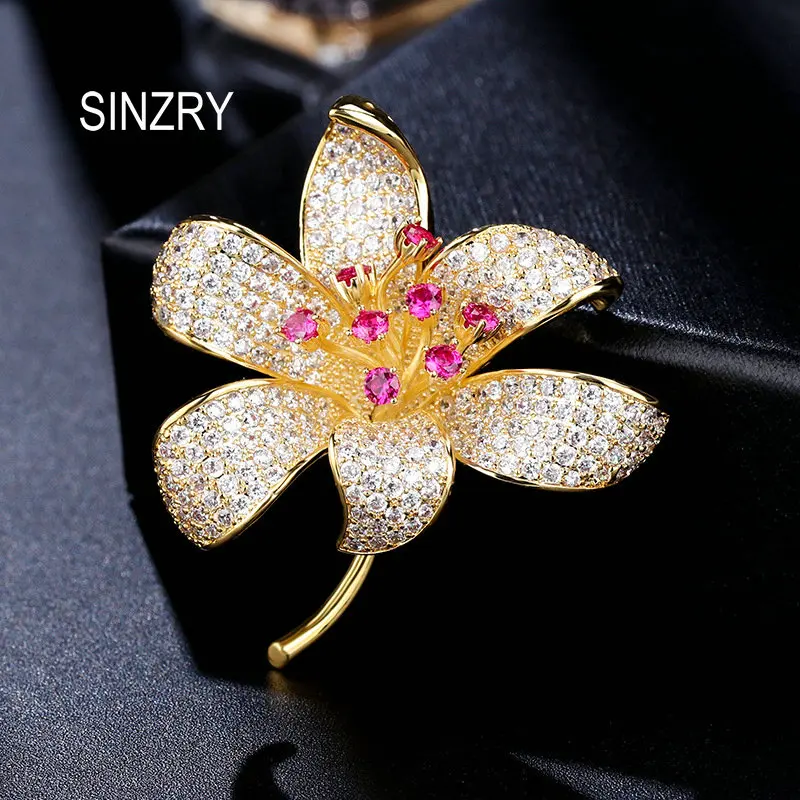 Женская брошь в форме цветка SINZRY элегантная блестящая с кубическим цирконием