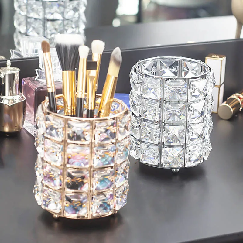 Crystal Pencil Pen Holder Makeup Brush Storage Dressing Table Beauty Brush Eyebrow Cosmetic Brush Organizer Stationery Container
