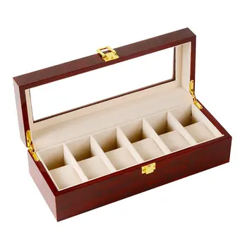 

6 Slots Red Color Wood Material Watch Boxes For Men or Shop Display Watches Practical Jewelry Watch Storage Organizer Cases