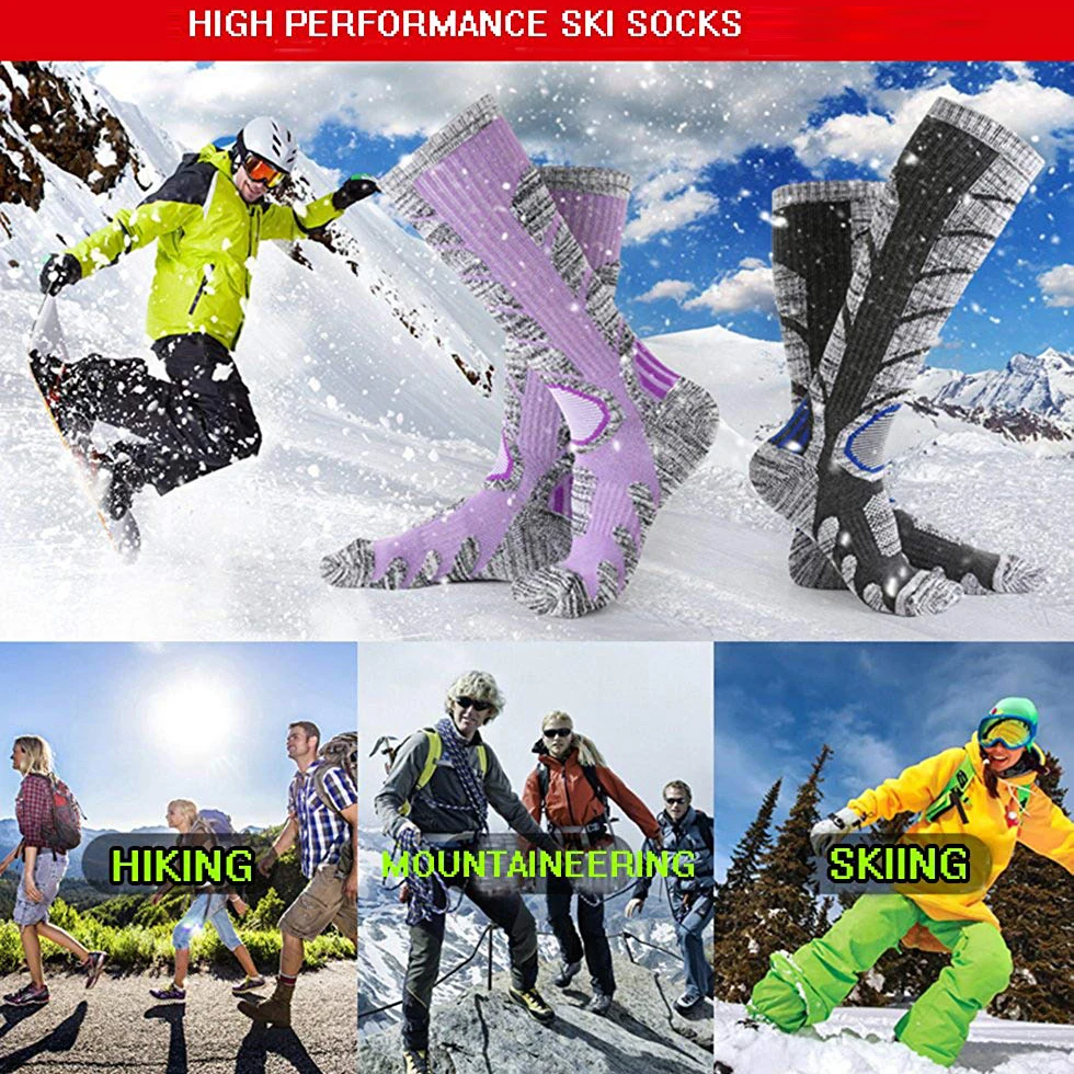 2 Pairs Men Women Ski Socks Warm Skiing Calf Socks High Performance Winter Sport for Skiing Snowboarding