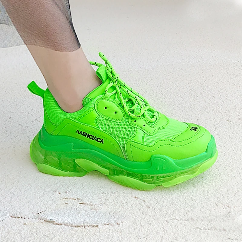 Г. Зеленые женские кроссовки с круглым носком на шнуровке, прозрачная обувь на толстой подошве женская модная повседневная обувь