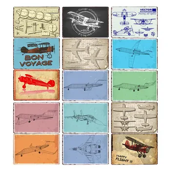 

Airplane Metal Tin Sign Blueprint Outline Retro Metal Sign Poster Vintage Plaque Wall Art Painting Pub Bar Garage Home Decor