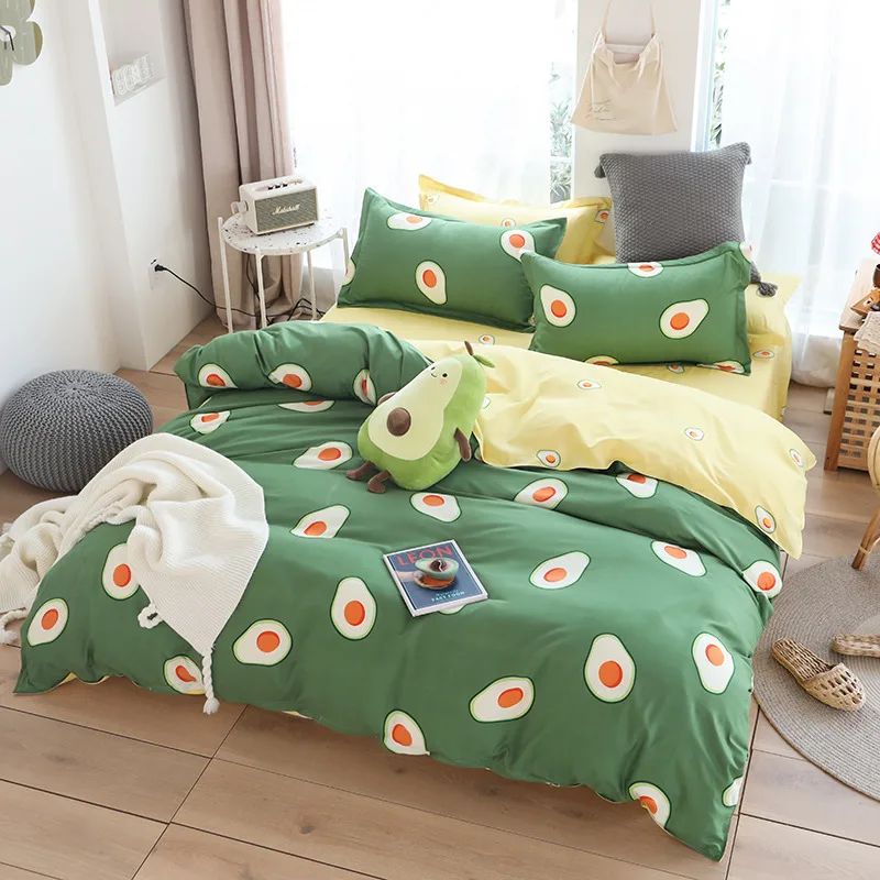 Современный комплект постельного белья авокадо для детей с фруктовым рисунком, пододеяльник, двуспальное постельное белье королевского размера, зеленые пододеяльники для взрослых