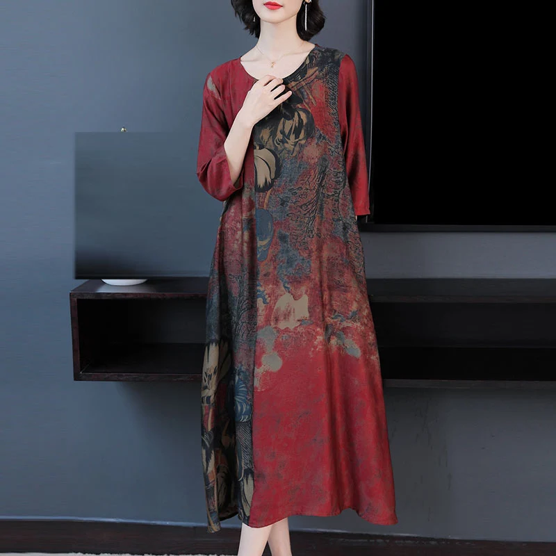 Women summer Dress High Quality Casual Vintage Long Dresses Femme Elegant O-Neck Loose Party Robe Dress Plus size 6XL