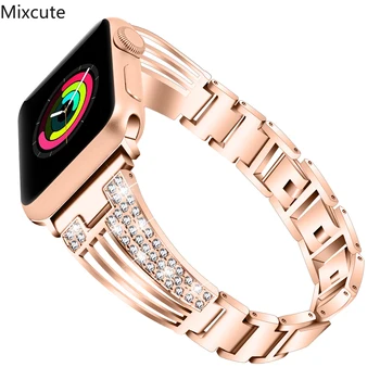 

woman diamond watch band for apple watch 44mm 42mm 40mm 38mm iwatch strap series 5 4 3 2 stainless steel iphone watch bracelet