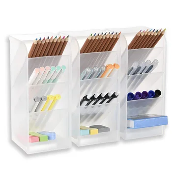 

3 Pcs Big Desk Organizer- Pen Organizer Storage for Office, School, Home Supplies, Translucent White Pen Storage Holder, High Ca